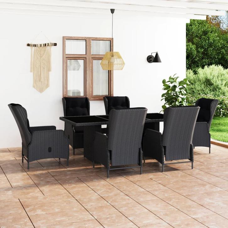 vidaXL 7-delige Tuinset met kussens poly rattan donkergrijs, Tuin en Terras, Tuinsets en Loungesets, Tuinset, Nieuw, 6 zitplaatsen