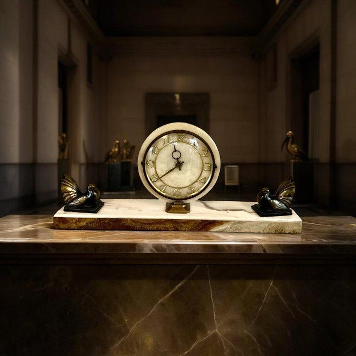 Pendule - Marmer, Zinklegering, Glas - 1950-1960, Antiek en Kunst, Antiek | Klokken