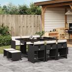 vidaXL 11-delige Tuinset met kussens poly rattan zwart, Tuin en Terras, Meer dan 8 zitplaatsen, Nieuw, Tuinset, Verzenden