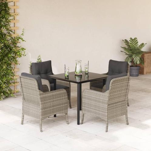 vidaXL 5-delige Tuinset met kussens poly rattan lichtgrijs, Tuin en Terras, Tuinsets en Loungesets, Tuinset, Nieuw, 4 zitplaatsen