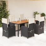 vidaXL 7-delige Tuinset met kussens poly rattan zwart, 6 zitplaatsen, Nieuw, Tuinset, Verzenden