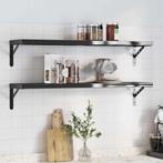 vidaXL Wandschappen 2 st 100x23,5x3 cm roestvrijstaal zwart, Huis en Inrichting, Woonaccessoires | Wandplanken en Boekenplanken