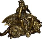 sculptuur, Demone pensieroso seduto su drago - 10 cm -
