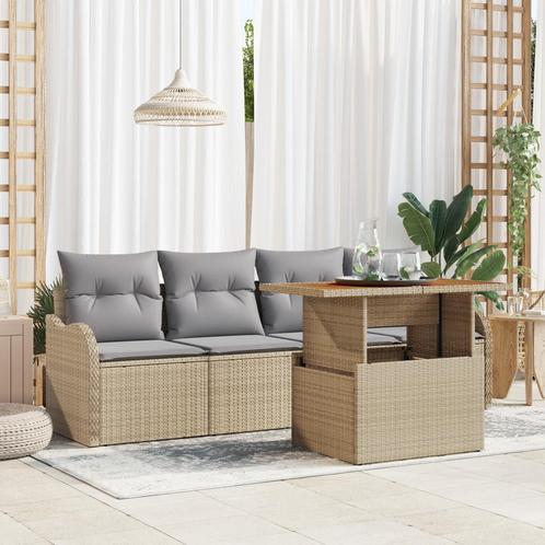 vidaXL 5-delige tuinsofa set met kussens in beige van poly, Tuin en Terras, Tuinsets en Loungesets, Nieuw, Rotan, Verzenden