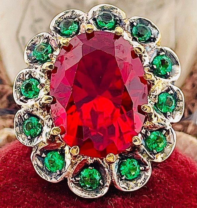 Zonder Minimumprijs - Ring - 9 kt. Geel goud, Zilver Robijn, Sieraden, Tassen en Uiterlijk, Ringen