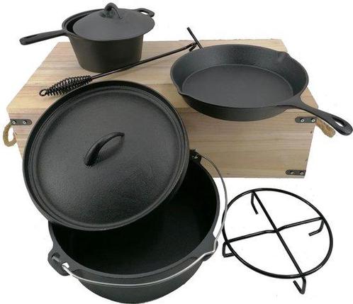 Premium Dutch Oven Set by Landmann + Wooden Box, Tuin en Terras, Houtskoolbarbecues, Verzenden