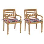 vidaXL Stoelen Batavia 2 st met rood geruite kussens massief, Verzenden, Nieuw, Teakhout