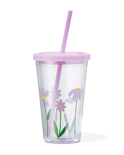 HEMA Drinkbeker met rietje 450ml bloemen, Huis en Inrichting, Keuken | Servies, Nieuw, Verzenden