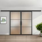 Dubbele stalen schuifdeur met koofsysteem 3 Vlaks Mat glas, 75 tot 150 cm, Nieuw, 150 tot 225 cm, Metaal