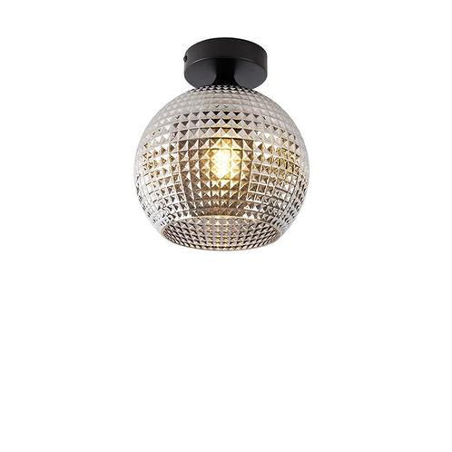 Art Deco plafondlamp zwart met smoke glas - Sphere, Huis en Inrichting, Lampen | Overige