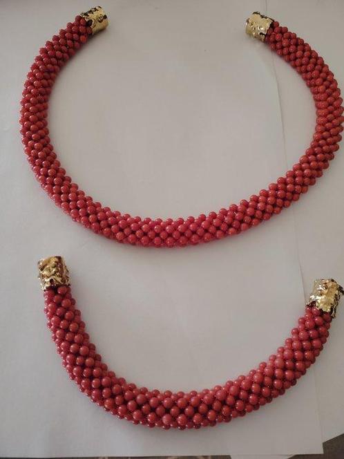 2-delige sieradenset - 18 karaat Geel goud Koraal, Sieraden, Tassen en Uiterlijk, Antieke sieraden