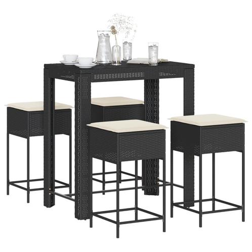 vidaXL 5-delige Tuinbarset met kussens poly rattan zwart, Tuin en Terras, Tuinsets en Loungesets, Nieuw, 4 zitplaatsen, Rotan