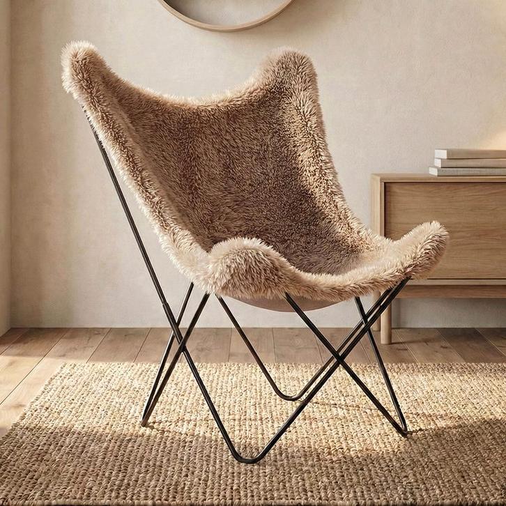 *WOONWINKEL* Vlinderstoel Taupe Bont, Huis en Inrichting, Fauteuils, Nieuw, Verzenden