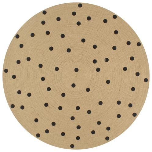 vidaXL Vloerkleed handgemaakt met print polkadot 90 cm jute, Huis en Inrichting, Stoffering | Tapijten en Kleden, Zwart, Nieuw