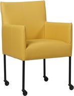 Gele leren moderne kuipstoel - poot rond zwart met wiel - To, Huis en Inrichting, Stoelen, Nieuw, Leer, Ophalen of Verzenden, Eén
