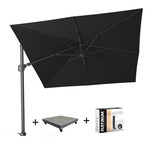 Challenger T2 zweefparasol 300x300 cm zwart  met 90KG voet, Tuin en Terras, Parasols, Nieuw, Ophalen of Verzenden