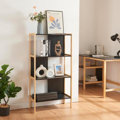 Boekenkast Dønna schap 120x63x28 cm mdf zwart en houtkleurig, Huis en Inrichting, Kasten | Boekenkasten, Nieuw, Verzenden