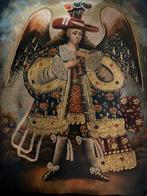 Cuzco Colonial Painting - St Gabriel Music Archangel playing, Antiek en Kunst, Kunst | Niet-Westerse kunst