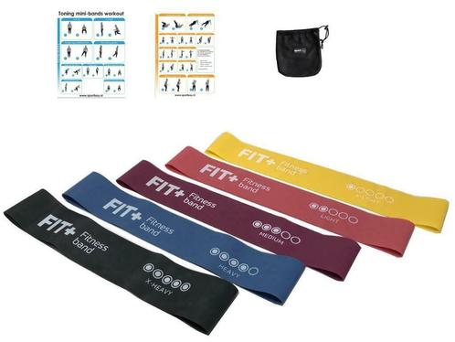 Fit+ Mini bands set 5 stuks | fitness elastieken, Sport en Fitness, Fitnessmaterialen, Weerstandband, Nieuw, Armen, Benen, Borst