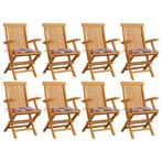vidaXL Tuinstoelen 8 st met rood geruite kussens massief, Verzenden, Nieuw, Hout