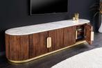 Design TV-bord GATSBY 170 cm Bruin Goud Mangohout Wit, Ophalen of Verzenden, Nieuw