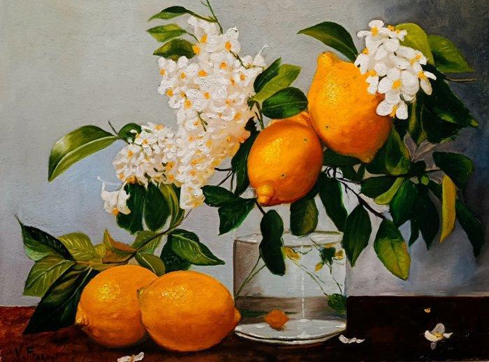 V. Fiorani (XX) - Limoni con fiori, Antiek en Kunst, Kunst | Schilderijen | Klassiek