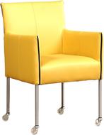 Gele leren moderne kuipstoel - poot rond rvs met wiel - Tole, Huis en Inrichting, Stoelen, Nieuw, Leer, Ophalen of Verzenden, Eén