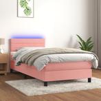 vidaXL Boxspring met matras en LED fluweel roze 100x200 cm, Huis en Inrichting, 100 cm, Eenpersoons, Verzenden, Nieuw