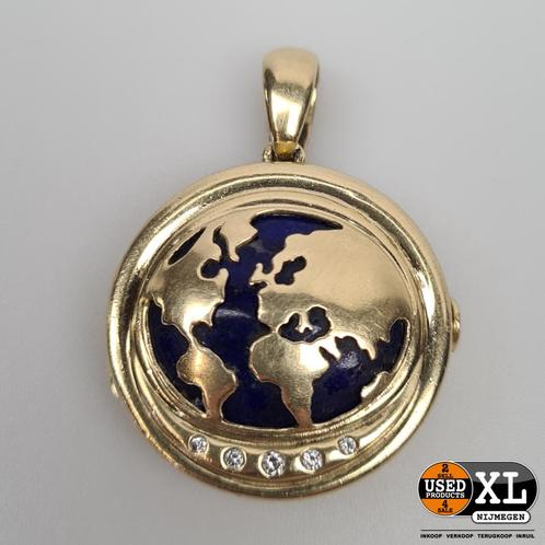 14 Krt. Geelgouden Medaillon Rond 28mm Met 5 x Briljant I..., Antiek en Kunst, Antiek | Goud en Zilver, Ophalen of Verzenden