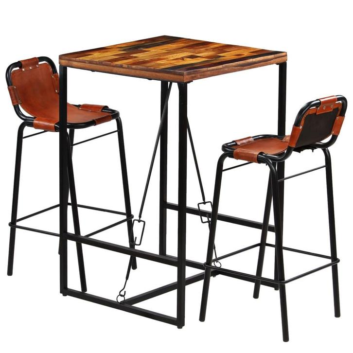 vidaXL 3-delige Barset massief gerecycled hout en echt, Huis en Inrichting, Complete eetkamers, Nieuw, Verzenden