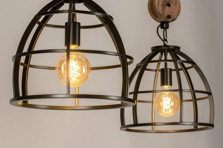 Rietveld Hanglampen - Zwart - Metaal, Hout, Huis en Inrichting, Lampen | Hanglampen, Verzenden