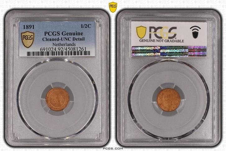 Koningin Wilhelmina 1/2 cent 1891 UNC detail PCGS, Postzegels en Munten, Munten | Nederland, Losse munt, Koning Willem III, Verzenden