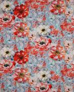 Viscose Radiance Bloemen Rood/Blauw, Hobby en Vrije tijd, Stoffen en Lappen, Nieuw, Blauw