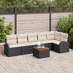 vidaXL Tuin Sofa Set 7 pcs Zwart, wit Groot Riet, Stof,, Verzenden, Nieuw, Rotan