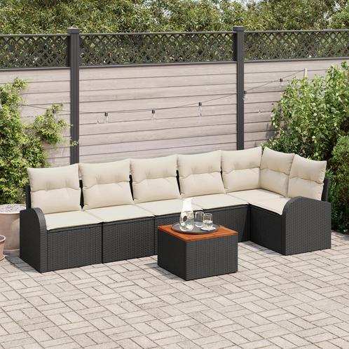 vidaXL Tuin Sofa Set 7 pcs Zwart, wit Groot Riet, Stof,, Tuin en Terras, Tuinsets en Loungesets, Nieuw, Rotan, Verzenden