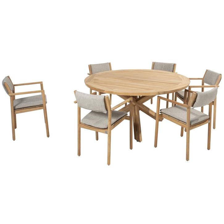 Prado Levi dining tuinset 7 delig 160 cm rond teak 4, Tuin en Terras, Tuinsets en Loungesets, Nieuw, Teakhout, Ophalen of Verzenden