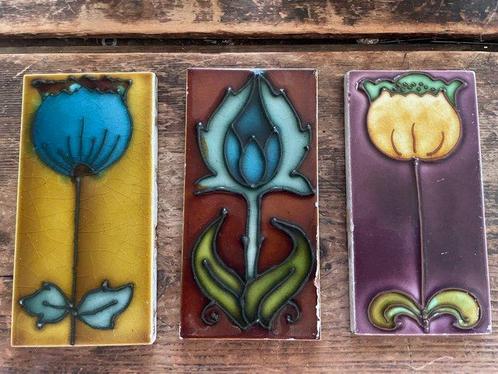 Art Deco Tegel (6) - Gestileerde bloemen - Art Deco -, Antiek en Kunst, Kunst | Designobjecten