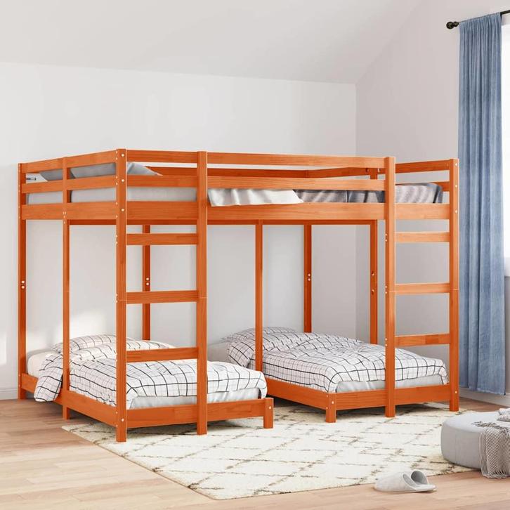 vidaXL Drie-hoog Bunk Bed Frame Wasbruin 160 x 200 cm, Huis en Inrichting, Slaapkamer | Bedden, Bruin, Nieuw, Hout, Verzenden