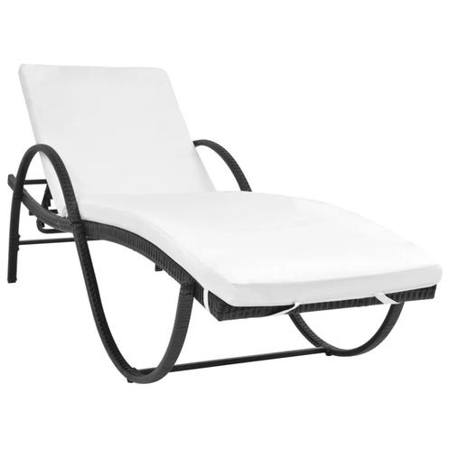 vidaXL Ligbed met kussen poly rattan zwart, Tuin en Terras, Ligbedden, Nieuw, Verzenden