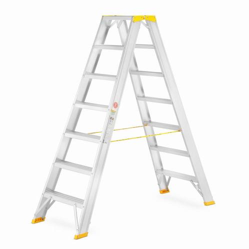 Huishoudtrap - 2x 7 treden - aluminium - werkhoogte 365 cm, Doe-het-zelf en Verbouw, Ladders en Trappen, Nieuw, Ophalen of Verzenden