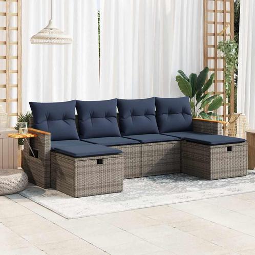 vidaXL 6-delige Loungeset met kussens poly rattan grijs, Tuin en Terras, Tuinsets en Loungesets, Loungeset, Nieuw, Rotan, Verzenden