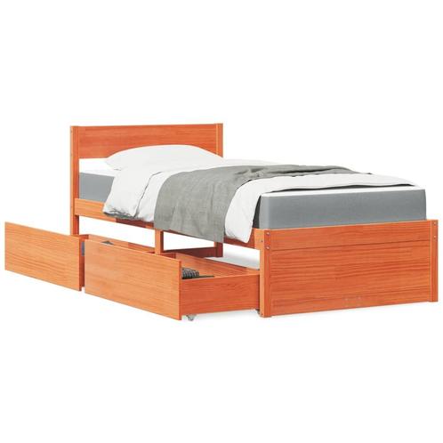 vidaXL Bed met lades en matras massief grenenhout wasbruin, Huis en Inrichting, Slaapkamer | Bedden, 90 cm, 190 cm of minder, Bruin