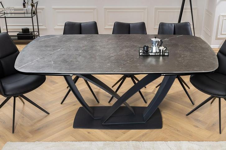 Eettafel PAPILLON 180-220-260cm marmerlook grafiet keramiek, Huis en Inrichting, Tafels | Eettafels, Ophalen of Verzenden