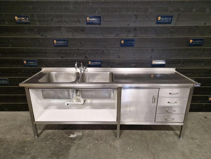 Wastafel | werkbank | trespa | RVS | wasbak | 230cm, Zakelijke goederen, Horeca | Keukenapparatuur, Gebruikt, RVS Meubilair