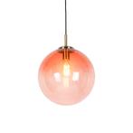 Art deco hanglamp messing met roze glas 33 cm - Pallon, Nieuw, Glas, Art Deco, 75 cm of meer