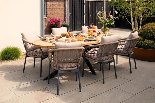 Julia/Prado ovale tuinset - 240x115cm. - 7-delig, Tuin en Terras, Tuinsets en Loungesets, Tuinset, Nieuw, Hout, Verzenden