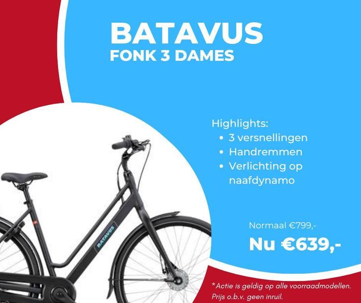 Batavus Fonk 3 Dames – NU van €799 voor €639, Fietsen en Brommers, Fietsen | Dames | Damesfietsen, Nieuw, Batavus, (Extra) lage instap