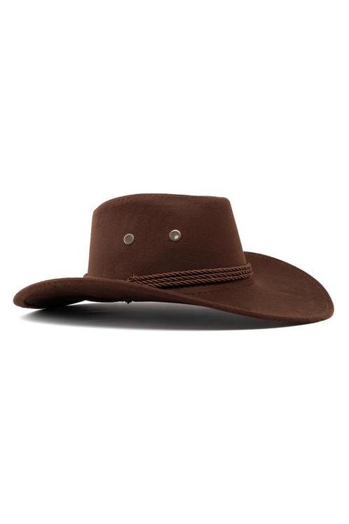 Cowboyhoed Donkerbruin Suede Donkerbruine Suedelook Cowboy W, Kleding | Heren, Carnavalskleding en Feestkleding, Nieuw, Overige maten