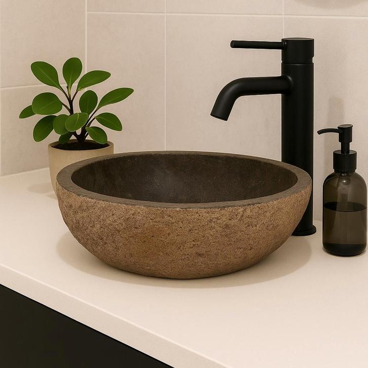 Wasbak | Wastafel | Natuursteen | 30-35x25-30cm | Ovaal |, Doe-het-zelf en Verbouw, Sanitair, Nieuw, Steen, Wastafel, Verzenden