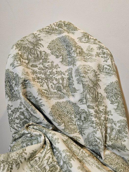 Toile de Jouy origineel land - Paarden ontwerp Saliegroen -, Antiek en Kunst, Antiek | Kleden en Textiel